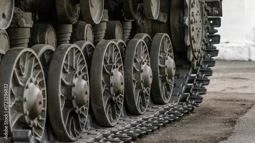 military equipment and army tanks on the street of the city of Kiev in Ukraine