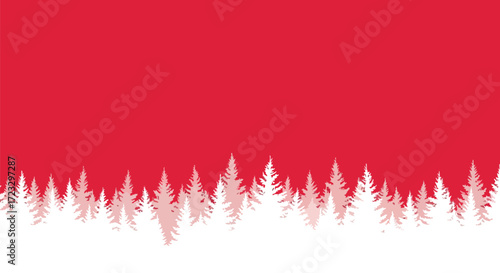 Celebrate winter holidays with serene white pine trees against a vibrant red background for festive season cards and banners this year