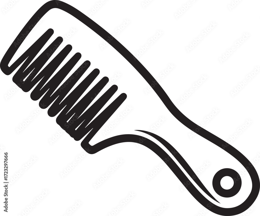 Vector art of a simple black and white line drawing of a comb, isolated on a, perfect for design elements and icons