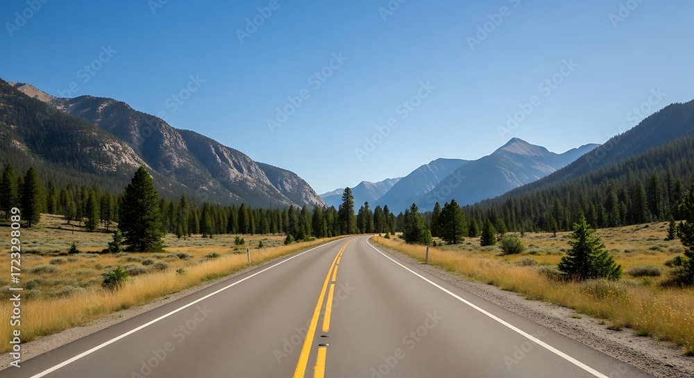 Naklejka premium Scenic Road Through Mountain Valley - A Journey into Natures Embrace.