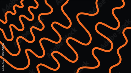 Wavy orange surreal lines on black background minimal abstract pattern