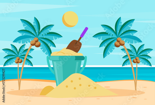 Beach Bucket Concept Illustration Vector Style