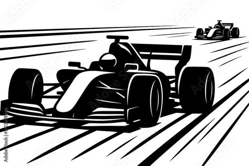 Silhouette formula race cars speeding on track motorsport competition