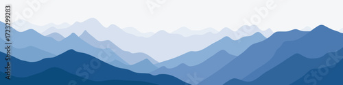 Vector illustration of mountains, ridge in the morning haze, panoramic view