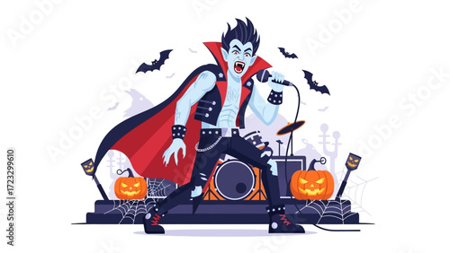 Vampire Rock Star Performance: A captivating illustration of a vampire rock star dominating the stage with a microphone in hand.