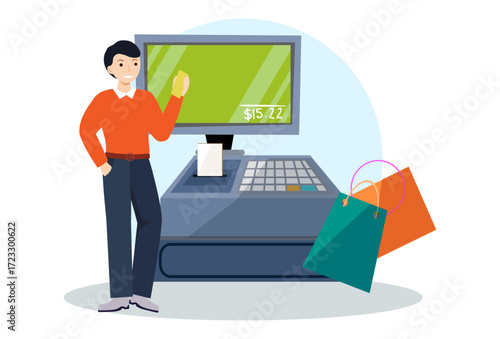 Cashier Machine Concept Illustration Vector Style