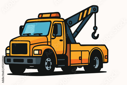 Yellow Tow Truck With Crane Illustration.