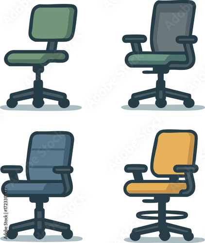 Assorted Office Chairs Ergonomic Seating Solutions for Workspaces.