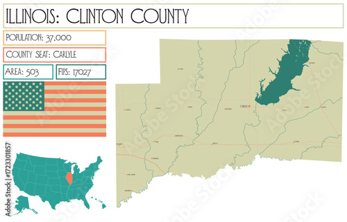 Large and detailed map of Clinton County in Illinois USA.
