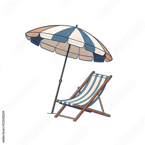 Beach chair and umbrella illustration isolated on transparent background