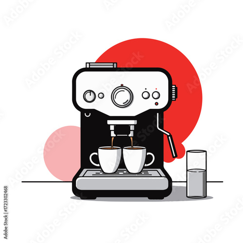 Modern espresso machine brewing coffee in minimalist style, creativity
