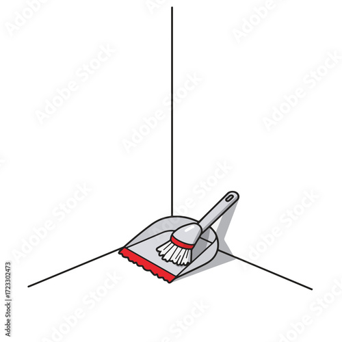 Minimalist dustpan and brush in corner, cleaning simplicity