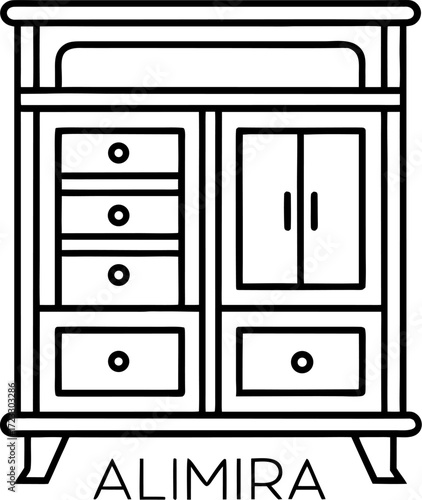 Almira h outline icon vector on white background 