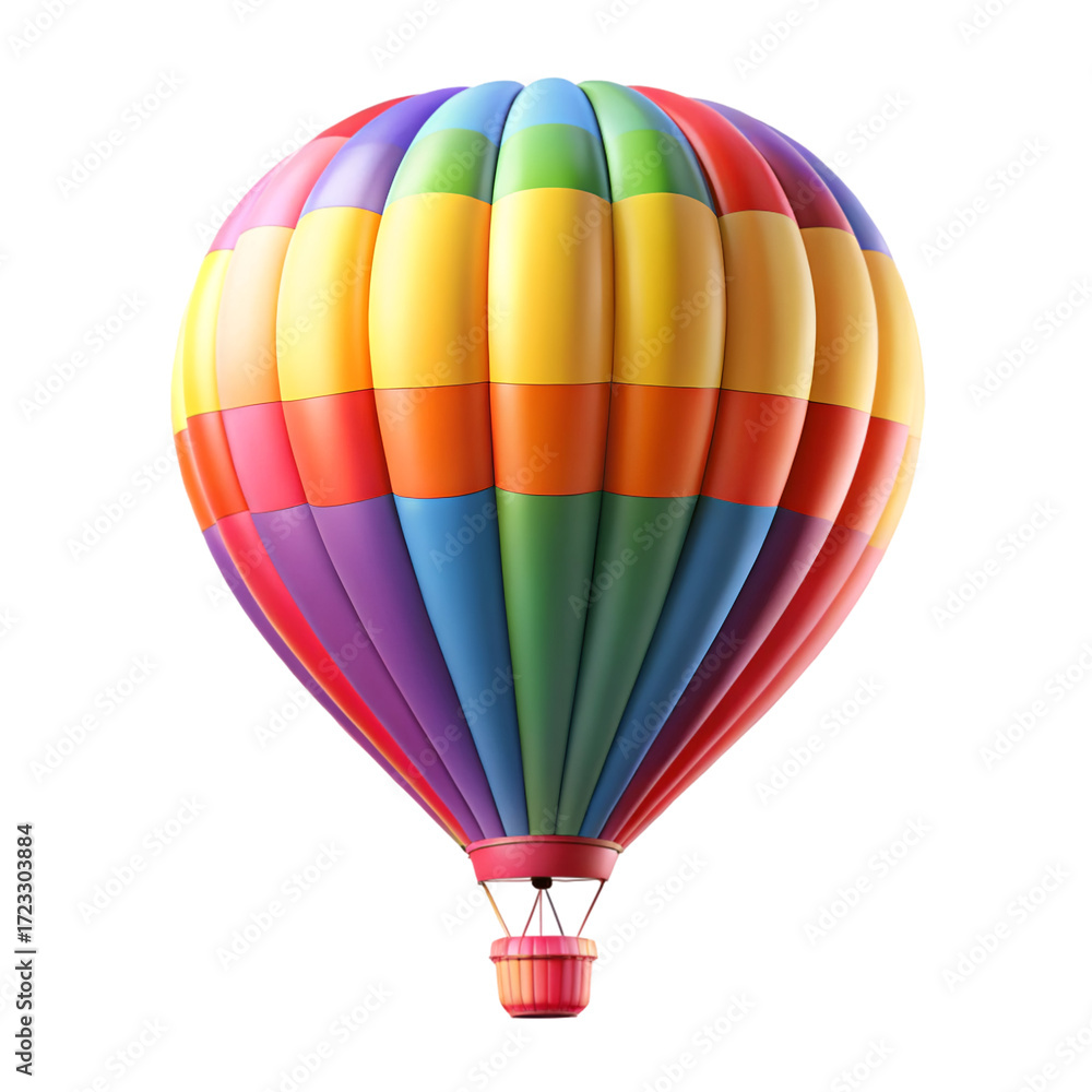 Fototapeta premium Vibrant Rainbow Striped Hot Air Balloon with Red Basket airship transportation