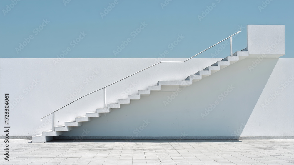 Fototapeta premium White staircase against blue sky and wall