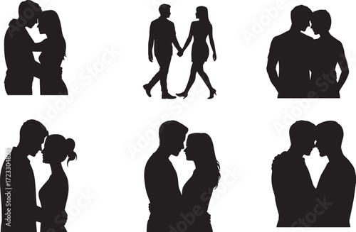 Romantic Couple Silhouettes Vector Set: Love, Intimacy, and Relationship Graphics Collection

