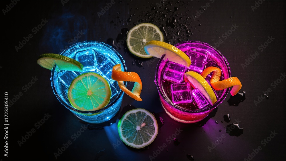 custom made wallpaper toronto digitalTwo Neon Cocktails on Black Background. Unique date concept