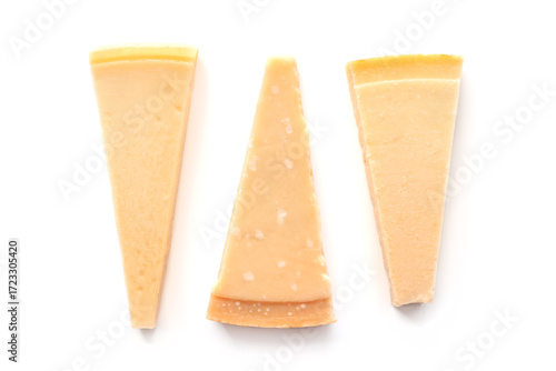 Wallpaper Mural Parmesan cheese wedges, overhead flat lay shot, isolated on a white background, an assortment Torontodigital.ca