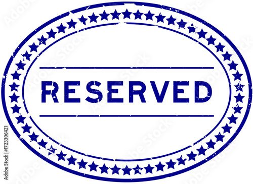 Grunge blue reserved word oval rubber seal stamp on white background