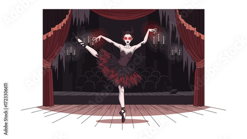 Enigmatic Dancer: A solo performance. a ballet dancer, center stage, radiates a sense of mystery, her form and pose creating a moment of exquisite artistry and expression.