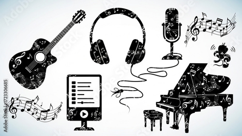Celebrate the universal language of music with this collection of musical instruments and symbols, perfect for music lovers and creative projects