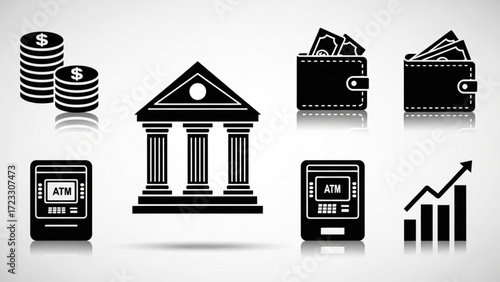 Modern finance icons showcase investments, bank, ATM, wallet, and growth, perfect for financial services marketing, business blogs, or investment guides