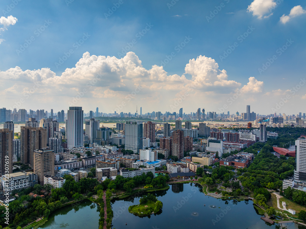 Naklejka premium Wuhan city landmark skyline scenery