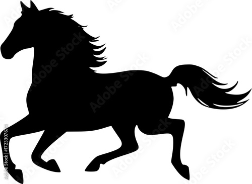 Strong horse silhouette artwork in motion for sports and racing design