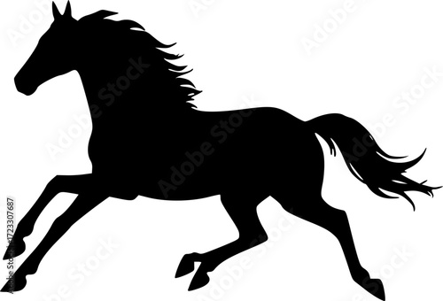 Black horse running silhouette