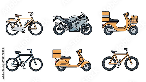 Variety of bikes and scooters for eco friendly urban transport, perfect for sustainable lifestyle campaigns and modern city mobility solutions