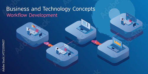Business and technology concepts workflow development connecting digital platforms and people
