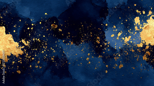 紺の和紙に金箔を散りばめた高級感ある背景（和風）