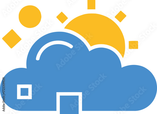 Cloud computing icon with sun and data Minimalist flat design Vector illustration Isolated on white background