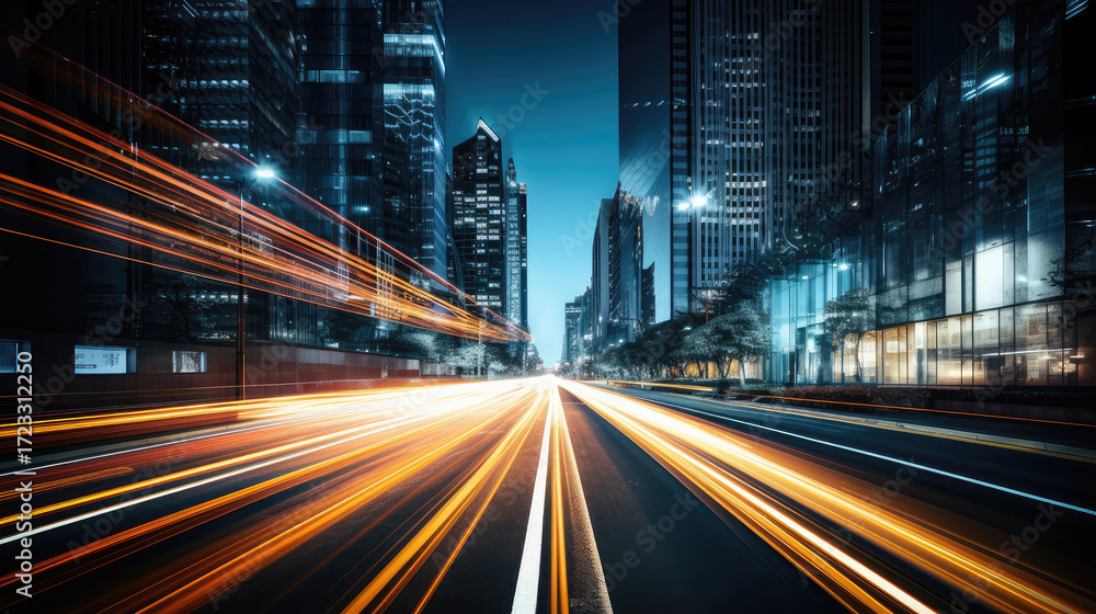 Fototapeta premium Dynamic Light Trails on City Street at Night