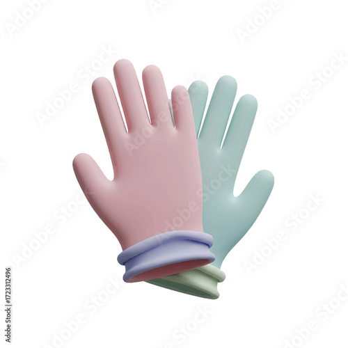 Pair of Pink and Teal Latex Gloves for Cleaning, Isolated on White Background