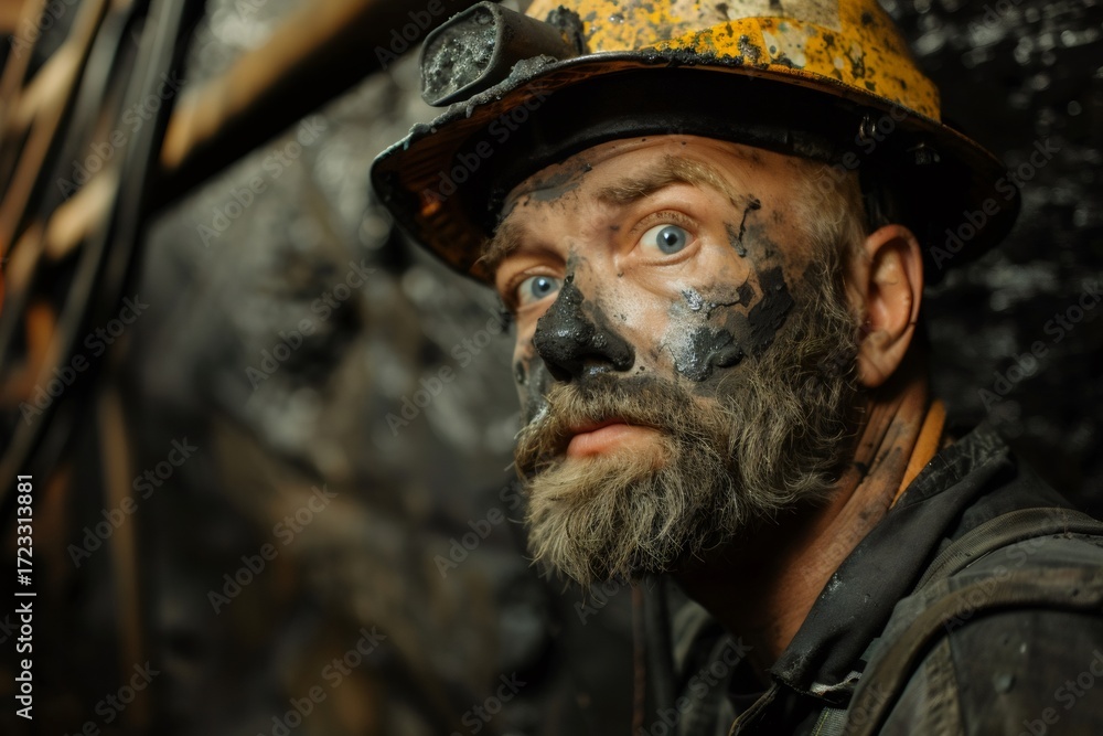 Fototapeta premium Coal miner working in a dark coal mine tunnel shaft