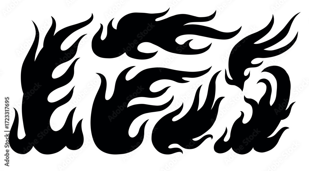 Fototapeta premium Abstract edgy shapes set. Black illustrations isolated on white background.