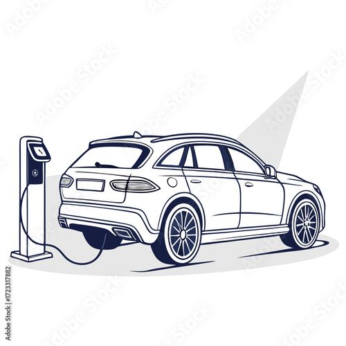 Modern suv vehicle connected to an electric charging station for sustainable energy replenishment