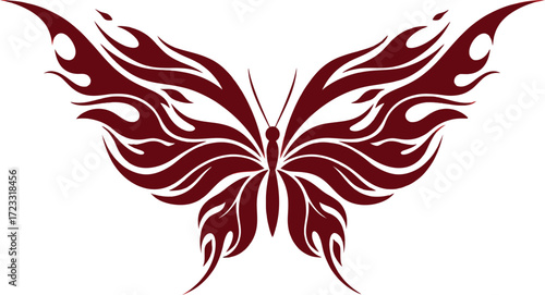 Fiery Red Tribal Butterfly Design, Tattoo Style, Flame Wings, Vector Graphic