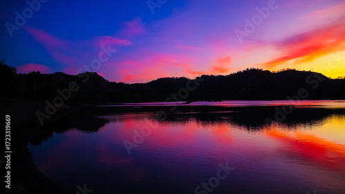 lake view at dusk at sunset