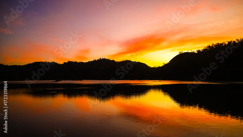 lake view at dusk at sunset
