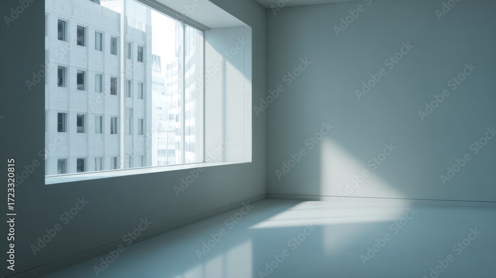 custom made wallpaper toronto digitalA modern interior room with large floor-to-ceiling windows, neutral gray walls, and ample natural light,