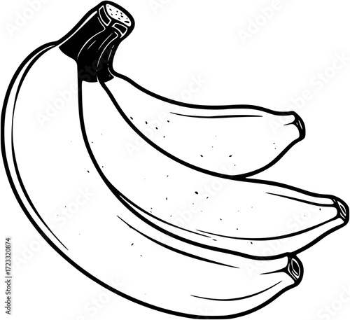 Three bananas in black and white illustration
