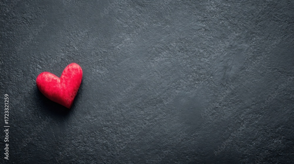 Obraz premium A vibrant red heart stands out against a dark grey textured background,
