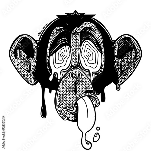 Cartoon monkey with psychedelic eyes