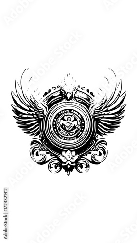 Heraldic emblem with wings and crown