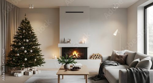 living room with christmas tree