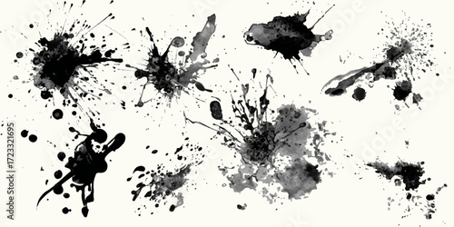 ink blots and splats. detailed ink splats Hyperrealistic Highly Detailed Isolated On Transparent Background	