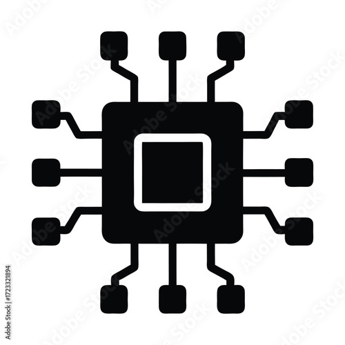Abstract Illustration of a Processor Unit, Featuring a Square Core and Radial Connection Points, Indicative of Advanced Computing