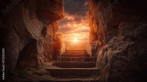 Wallpaper Mural A set of stone steps leading up between rocky cliffs, natural landscape, outdoor adventure, hiking trail, Torontodigital.ca